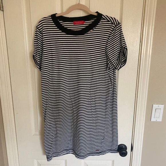 N. Philanthropy Distressed Stripe T-Shirt Dress - Picture 1 of 7